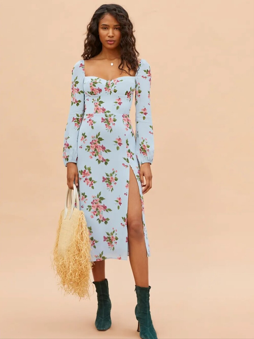 Reformation Shelby Floral Midi Front Slit Dress